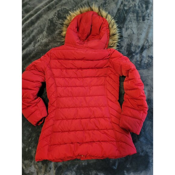 Tommy Hilfiger Womens Faux Fur Puffer Jacket Hood Removable Red PXS Snow Ski - Picture 2 of 9